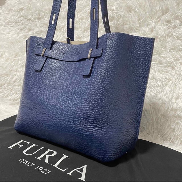 FURLA フルラ トートバッグ シボ革 ブルー - トートバッグ