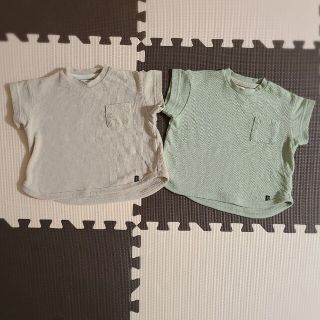 タオル生地Tシャツ2枚セット グリーン ベージュ サイズ90(Tシャツ/カットソー)