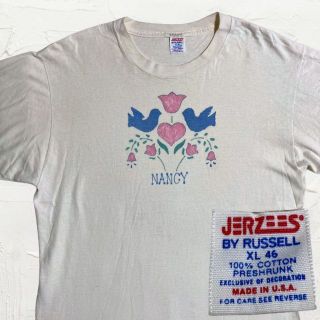 JPG ビンテージ 80s USA製 白 花　小鳥　ナンシー Tシャツ(Tシャツ/カットソー(半袖/袖なし))