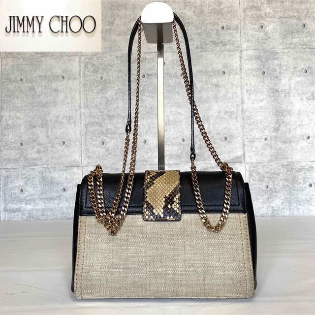 【美品】JIMMY CHOO パイソン ブラック ゴールチェーンショルダーバッグ 1