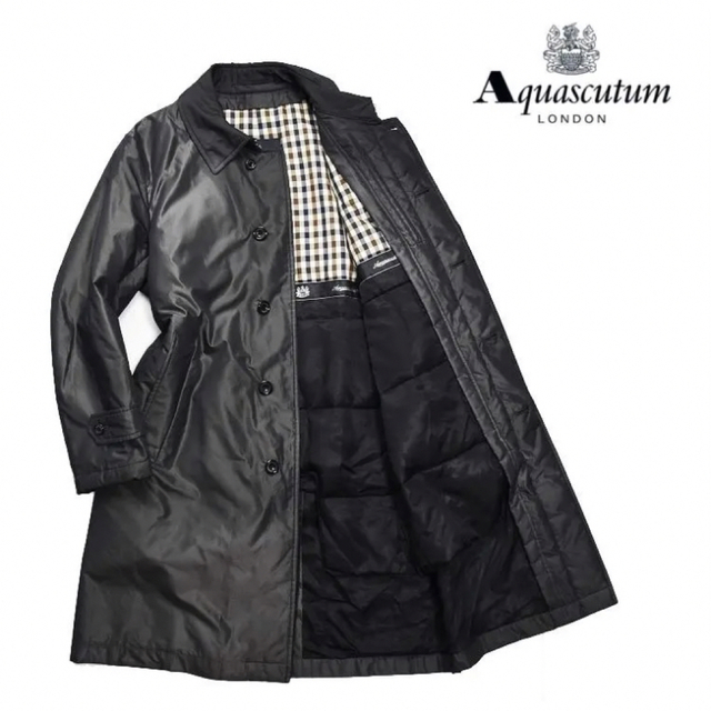 Aquascutum ライナーダウン付き シルクMIX ステンカラーコート 黒