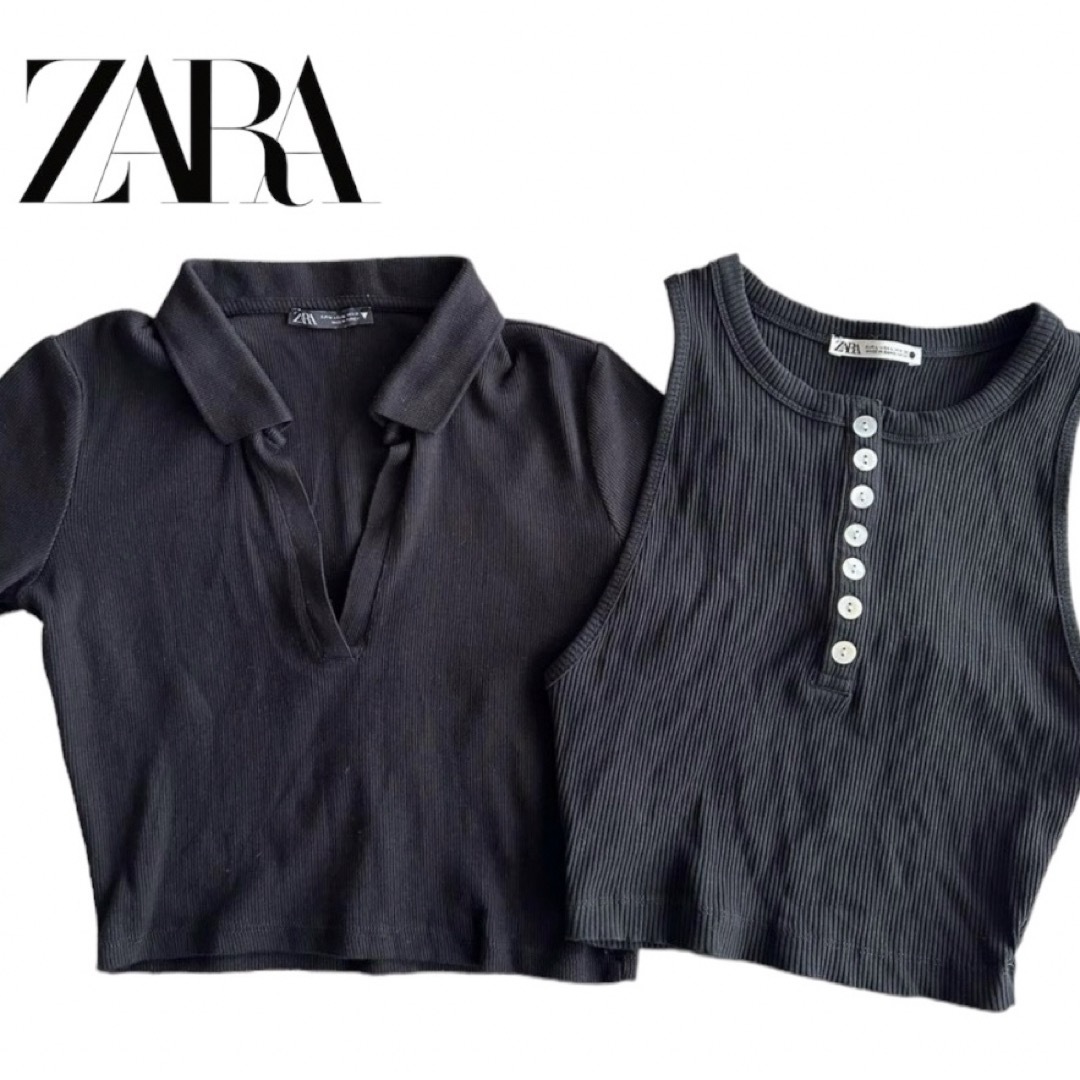 ZARA(ザラ)のZARA ザラ ポロシャツ タンクトップ トップス 2点セット【美品】 レディースのトップス(Tシャツ(半袖/袖なし))の商品写真