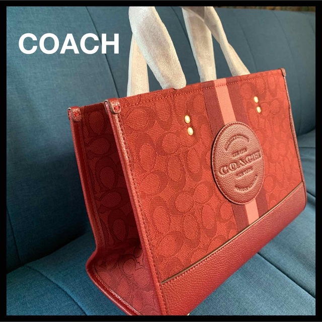 トートバッグ【新品♪COACH】デンプシーシグネチャー ジャカード ウィズ ストライプ