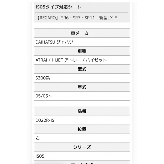 レカロ シートレール ハイゼット アトレー ピクシスバン 総合