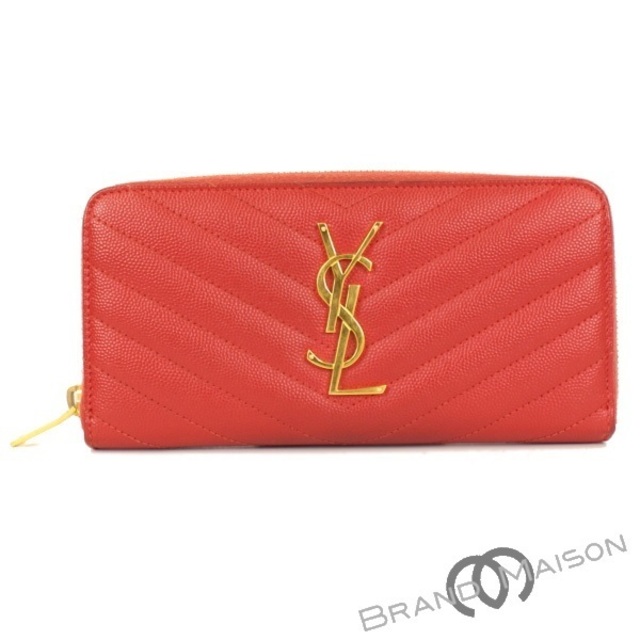 Bランク サンローラン ラウンドファスナー長財布 358094 サンローラン レッド Vステッチ Saint Laurent レディース red