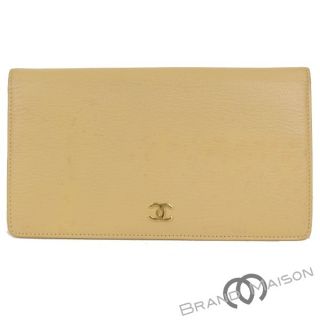 シャネル(CHANEL)のシャネル 二つ折り長財布 ファスナー長財布 レザー ベージュ ココマーク レディース CHANEL beige 【中古】(財布)