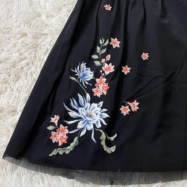 ヴィヴィアンタム ワンピース S ドレス 花柄 刺繍 シルク混 パワー