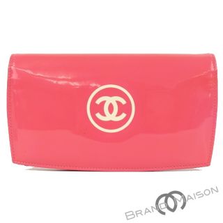 Aランク シャネル 二つ折り長財布 A69086 メイクアップ ピンク エナメル/レディース CHANEL