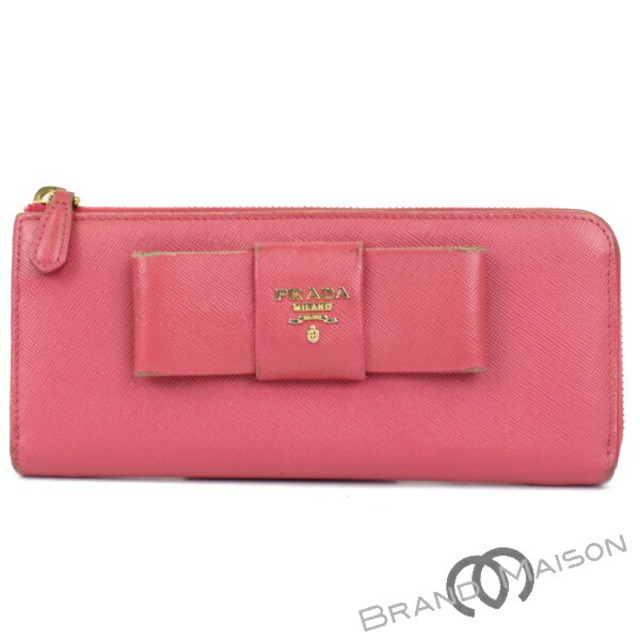 ファッション小物Bランク プラダ L字ファスナー長財布 1M1183 ピンク PRADA レディース pink 財布 リボン