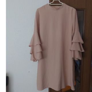 ザラ(ZARA)のZARA　BASIC　袖フリル　チュニックワンピ　L　ピンク　ザラ(ひざ丈ワンピース)