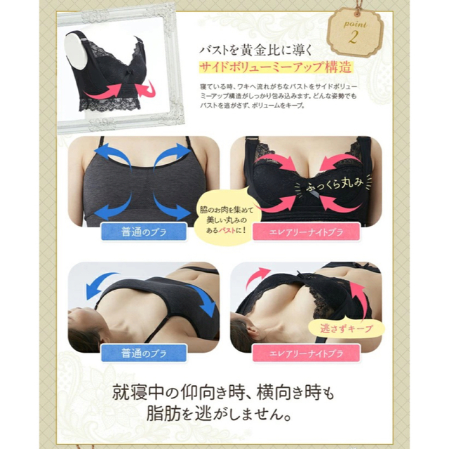 GW特別値下げ！！【新品未使用品】ナイトブラ　バストケア　脇高構造　通気性　育乳 レディースの下着/アンダーウェア(ブラ)の商品写真