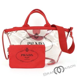 プラダ(PRADA)のAランク プラダ プレックスカナパ カナパトート ショルダーバッグ 1BG166 PVC クリア レッド PRADA clear red(トートバッグ)