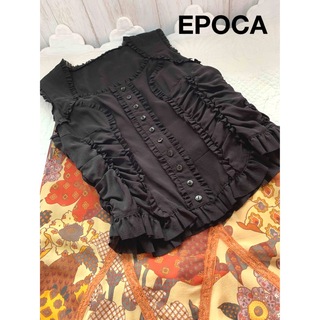 エポカ(EPOCA)のEPOCA フリル シルクブラウス　ブラック(シャツ/ブラウス(半袖/袖なし))