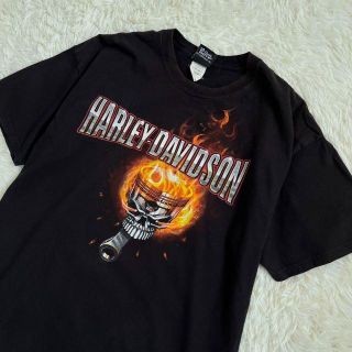 ハーレーダビッドソン(Harley Davidson)のハーレーダビッドソン　Tシャツ　両面プリント　スカル　ファイヤー　ロゴ　ブラック(Tシャツ/カットソー(半袖/袖なし))