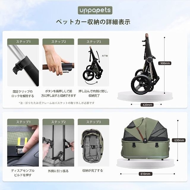 ホワイトブラウン Uppapets ペットカート 分離型高品質超大型スペース