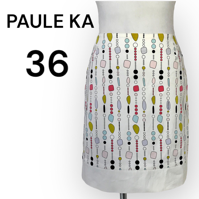PAULE KA(ポールカ)の【極美品】PAULE KA ポールカ カラフル 柄 ミニスカート 白 36 S レディースのスカート(ミニスカート)の商品写真