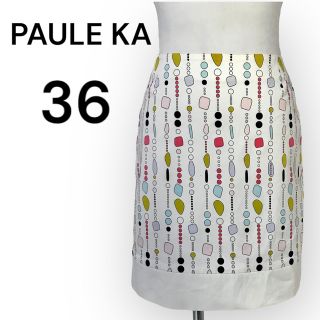 ポールカ(PAULE KA)の【極美品】PAULE KA ポールカ カラフル 柄 ミニスカート 白 36 S(ミニスカート)