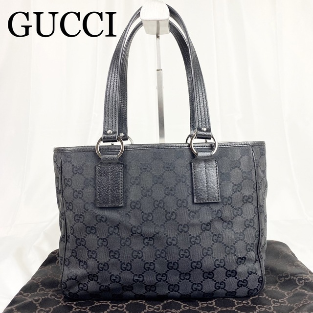 GUCCI トートバッグ GG柄 キャンバス×レザー ブラック シルバー金具