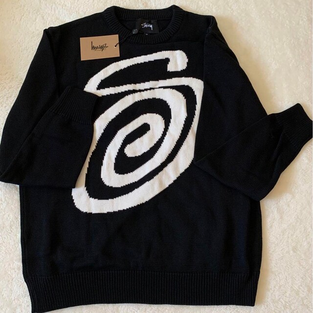 STUSSY CURLY S SWEATERニットブラック L