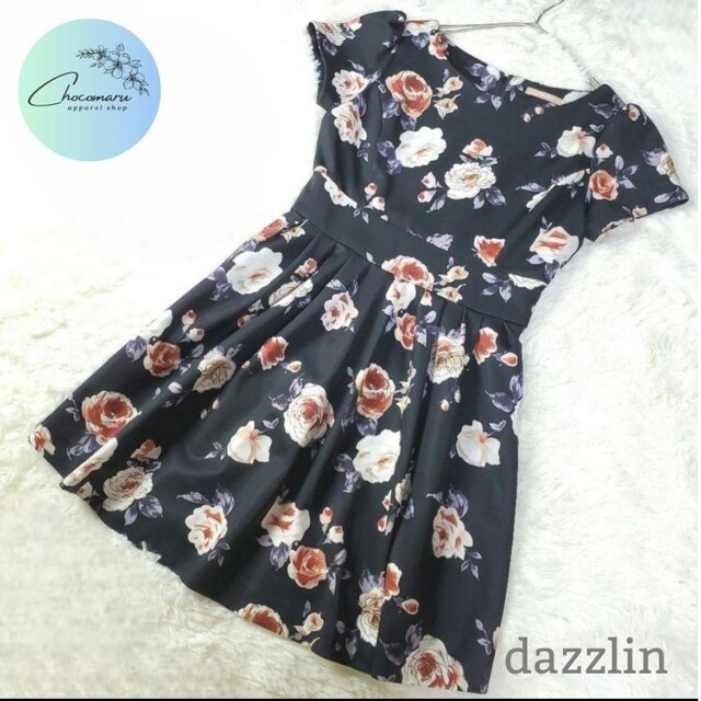 野花 卯月 【dazzlin】ダズリン☆黒色花柄ワンピ☆Sサイズ☆美品