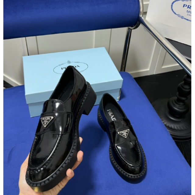 ↑PRADAローファー マーガレット レディース 美品 ブラック 67 【☆大