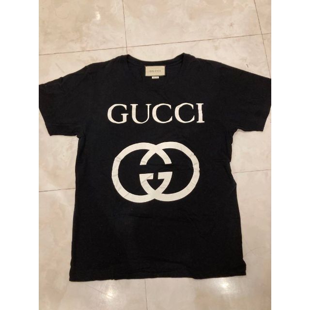 美品】GUCCIグッチ Tシャツ半袖 インターロッキング ブラック 想像を
