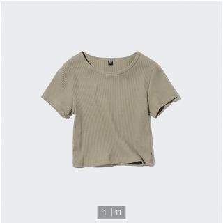 ユニクロ(UNIQLO)のUNIQLO リブクロップドT グリーン XL(Tシャツ(半袖/袖なし))