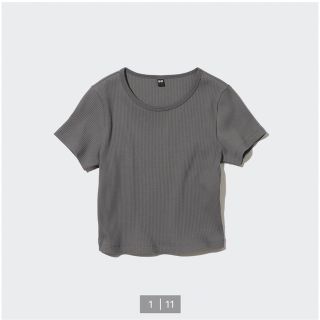 ユニクロ(UNIQLO)のUNIQLO リブクロップドT グレー XL(Tシャツ(半袖/袖なし))