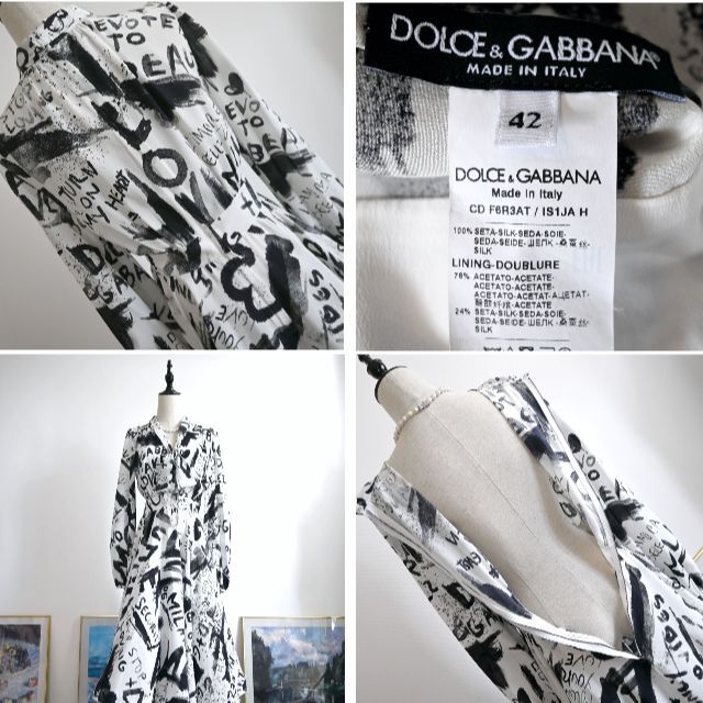 DOLCE&GABBANA(ドルチェアンドガッバーナ)の★DOLCE&GABBANA★未使用★シルク100★ボウタイ★フレアワンピース レディースのワンピース(ロングワンピース/マキシワンピース)の商品写真