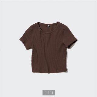 ユニクロ(UNIQLO)のUNIQLO リブクロップドT ブラウン XL(Tシャツ(半袖/袖なし))