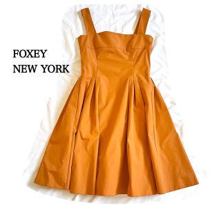 FOXEY NEW YORK ひざ丈 タックフレアワンピース オレンジ-