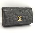 CHANEL カメリア 6連キーケース レザー ブラック