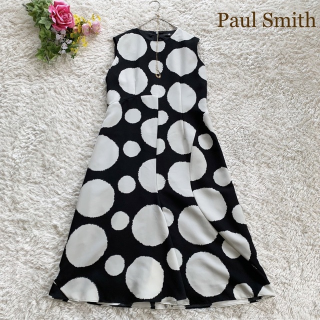 美品 Paul Smithポールスミス ドット ワンピース ノースリーブ アシメ