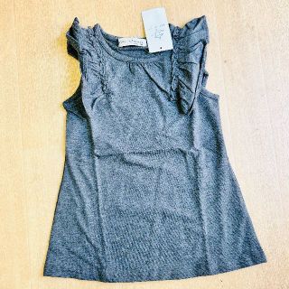 新品　タグ付き　100 チャコール　フリルワンピ　夏服　半袖　子ども服(ワンピース)