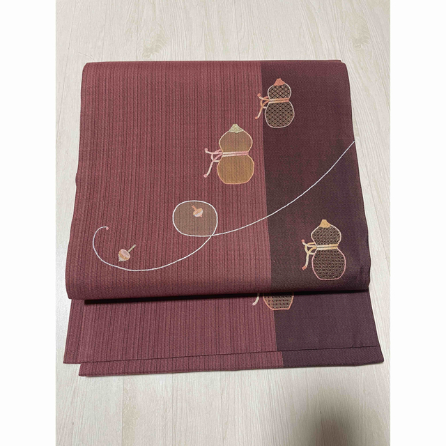 汕頭刺繍と相良刺繍の瓢箪に駒の袋帯 m3732-