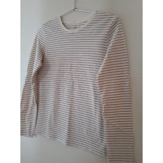 ムジルシリョウヒン(MUJI (無印良品))の無印良品　長袖Ｔシャツ　ＸＳ　ボーダー白(Tシャツ(長袖/七分))