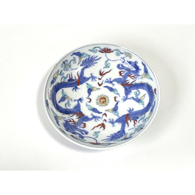 骨董 アンティーク 中国 色絵 染付 龍図 小皿 丸皿 大明万暦-talizman