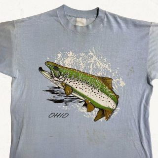 JLO  ビンテージ 80s  水色 魚　釣り　オハイオ 89 Tシャツ(Tシャツ/カットソー(半袖/袖なし))