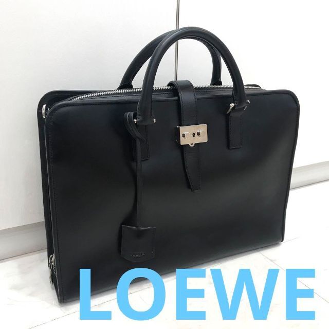 安い買う★美品★LOEW　ロエベ　ビジネスバッグ　ブリーフケース　レザー　黒　ロゴ ビジネスバッグ