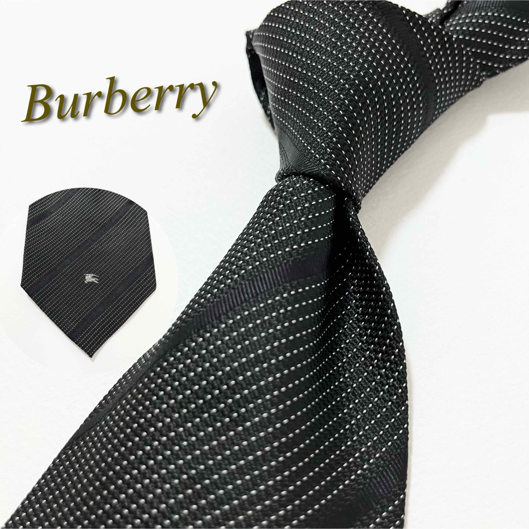 BURBERRY(バーバリー)の【美品】バーバリー ネクタイ ストライプ柄 ホースロゴ シルク ブラック 黒 メンズのファッション小物(ネクタイ)の商品写真