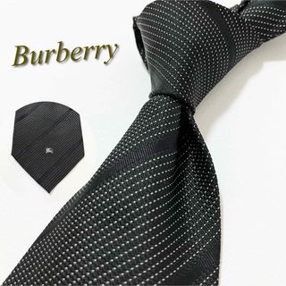 バーバリー(BURBERRY)の【美品】バーバリー ネクタイ ストライプ柄 ホースロゴ シルク ブラック 黒(ネクタイ)