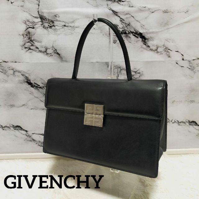 GIVENCHY レザーハンドバッグ　フォーマルバッグ　Gマーク　ペタンコバッグ