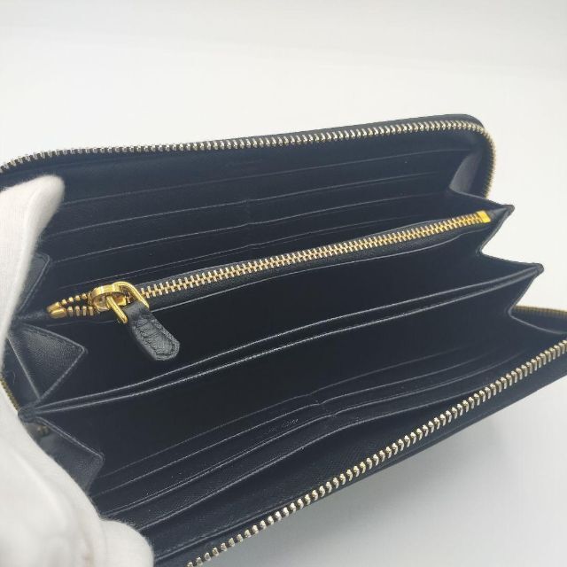 極美品 PRADA 長財布 ラウンドファスナー サフィアーノレザー 黒