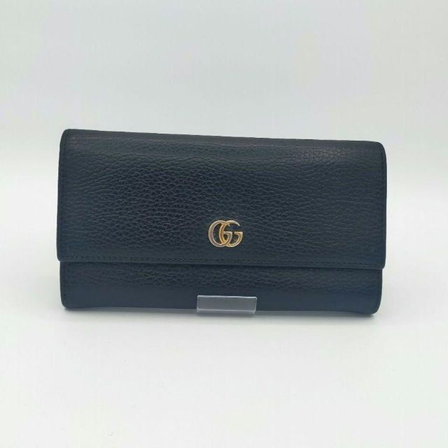 【極美品】グッチ 長財布 二つ折り GGマーモント コンチネンタル 革 ブラック