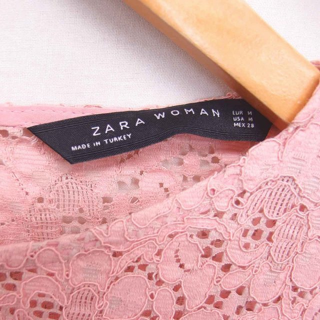 ザラウーマン カットソー Tシャツ レース 透け感 薄手 七分袖 M ピンク ...
