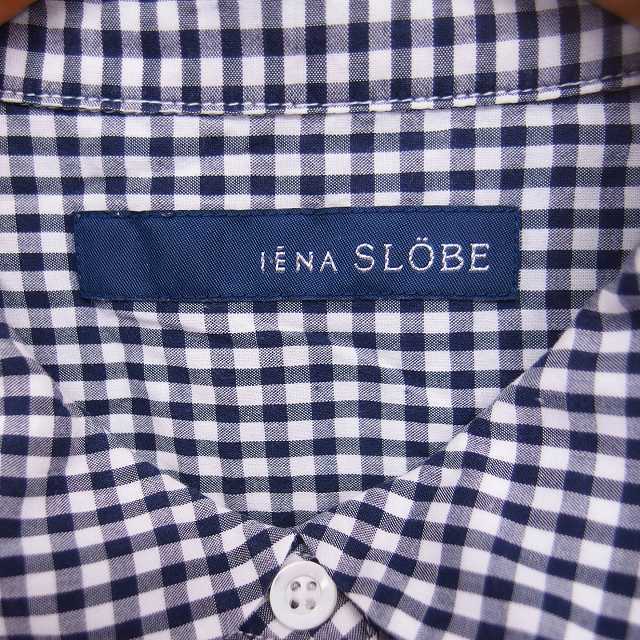 SLOBE IENA(スローブイエナ)のスローブ イエナ シャツ ブラウス ラウンドカラー チェック 半袖 紺 白 レディースのトップス(シャツ/ブラウス(半袖/袖なし))の商品写真