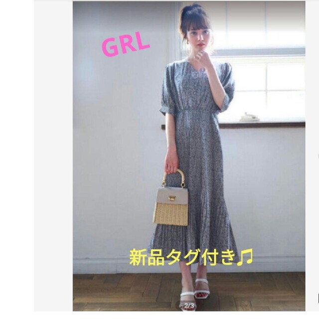 GRL(グレイル)の新品タグ付き♫完売商品☆GRLグレイル小花柄消しプリーツワンピース(pr44)☆ レディースのワンピース(ロングワンピース/マキシワンピース)の商品写真