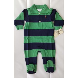 ポロラルフローレン(POLO RALPH LAUREN)のラルフローレン 長袖カバーオール　緑×紺　baby ６Ｍ　６０cm(ロンパース)