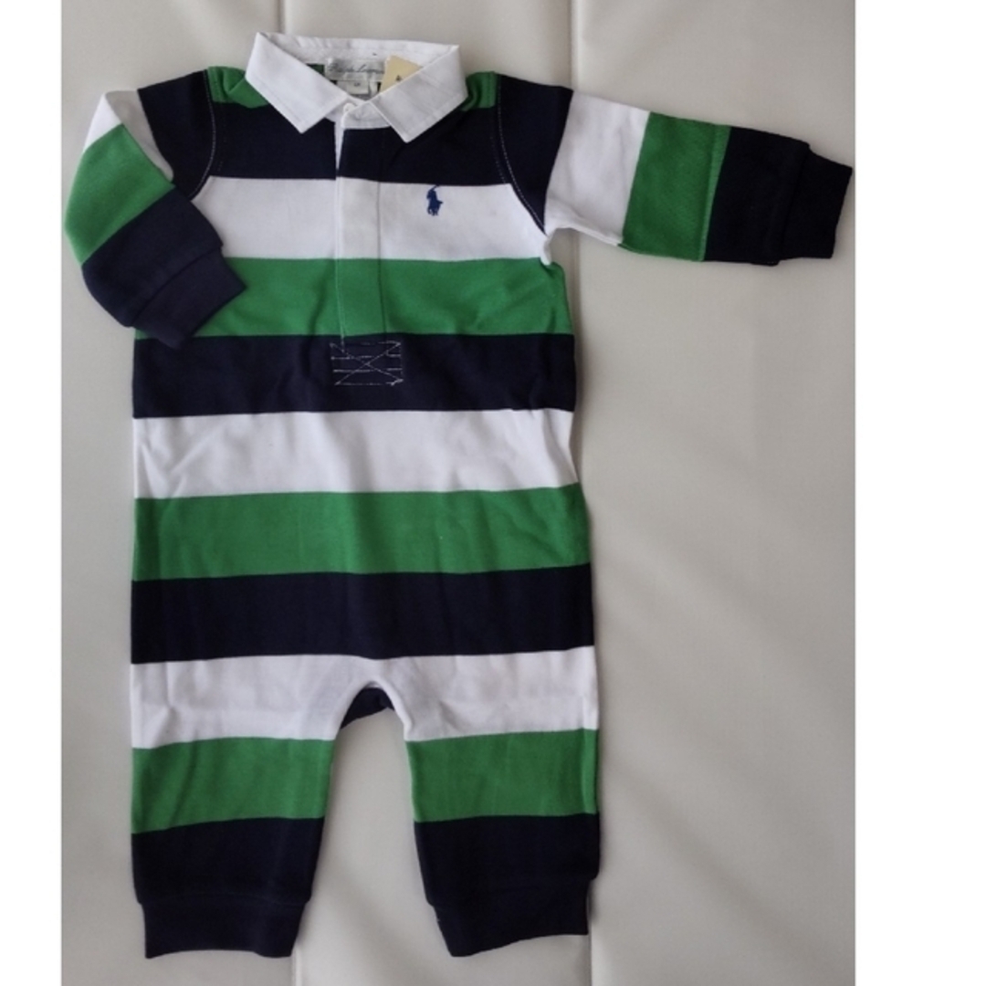 POLO RALPH LAUREN(ポロラルフローレン)のラルフローレン 長袖カバーオール　緑×白　baby ６Ｍ　６０cm キッズ/ベビー/マタニティのベビー服(~85cm)(カバーオール)の商品写真