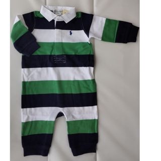 ポロラルフローレン(POLO RALPH LAUREN)のラルフローレン 長袖カバーオール　緑×白　baby ６Ｍ　６０cm(カバーオール)